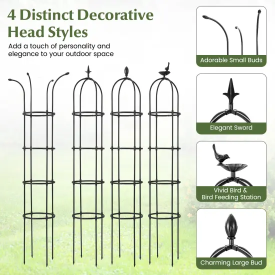 Set of 2 Height Adjustable Garden Trellis Towers with Decorative Tops Plant Support for Vines or Flowers {5}