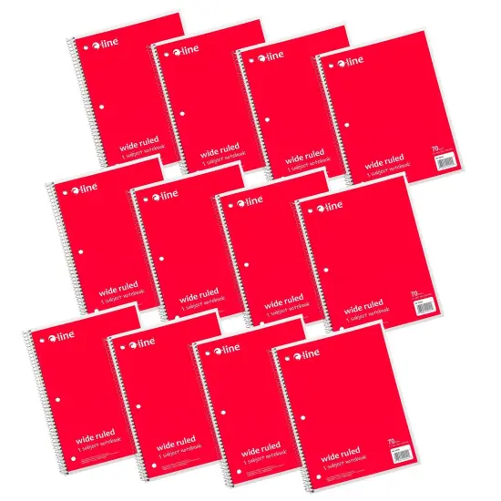 1-Subject Notebook, 70 Page, Wide Ruled, Red, Pack of 12 {1}