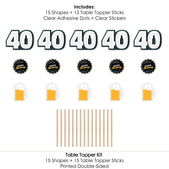 Big Dot of Happiness Cheers and Beers to 40 Years - 40th Birthday Party Centerpiece Sticks - Table Toppers - Set of 15 {7}