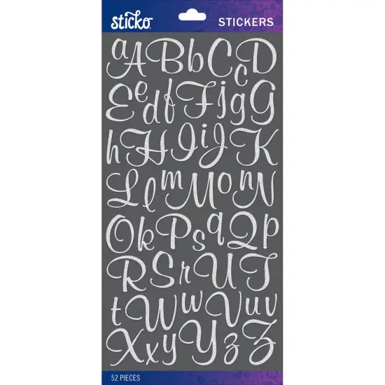 Sticko Alphabet Stickers - Script Small, White Glitter, 52pcs {1}