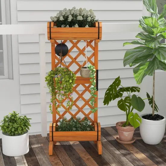 Planter Raised Bed with Trellis for Plant Flower Climbing-Orange {1}