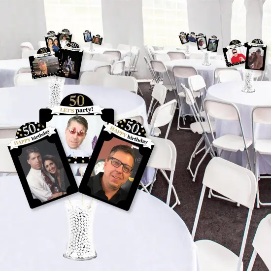 Big Dot of Happiness Adult 50th Birthday - Gold - Birthday Party Picture Centerpiece Sticks - Photo Table Toppers - 15 Pieces {4}