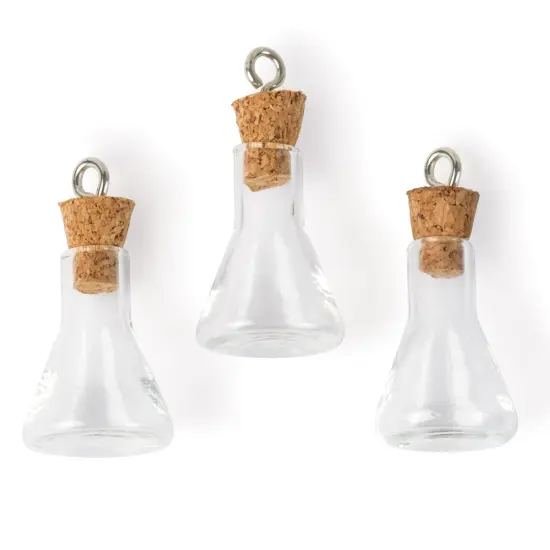 Solid Oak Steampunk Glass Accents 3/Pkg-Erlenmeyer Flasks {2}