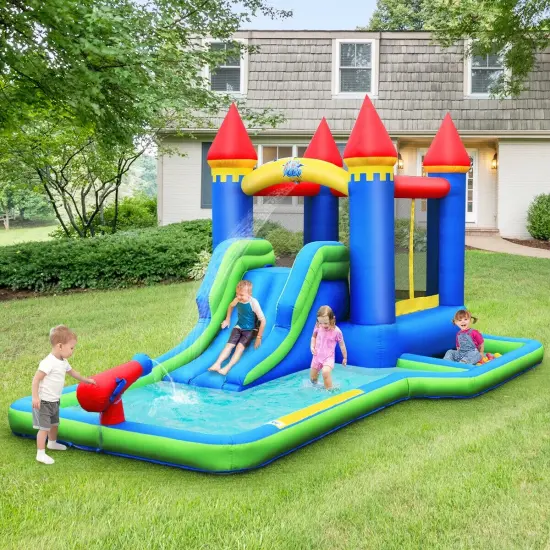Inflatable Bounce House Castle Water Slide With Climbing Wall And 550w Blower {2}