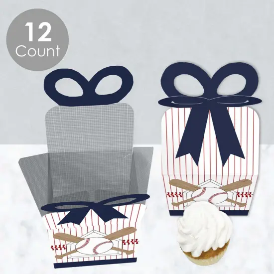 Big Dot of Happiness Batter Up - Baseball - Square Favor Gift Boxes - Baby Shower or Birthday Party Bow Boxes - Set of 12 {4}