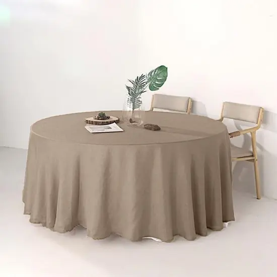 120" Round Faux Burlap Tablecloth Brown {4}