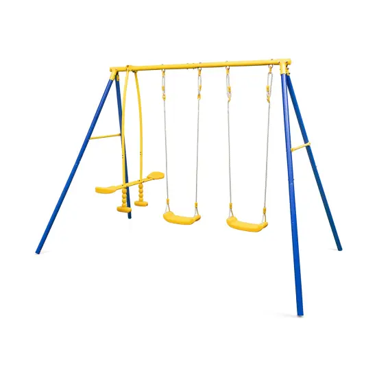 Metal Swing Set For Backyard With 2 Swing Seats And 2 Glider Seats-Blue {6}
