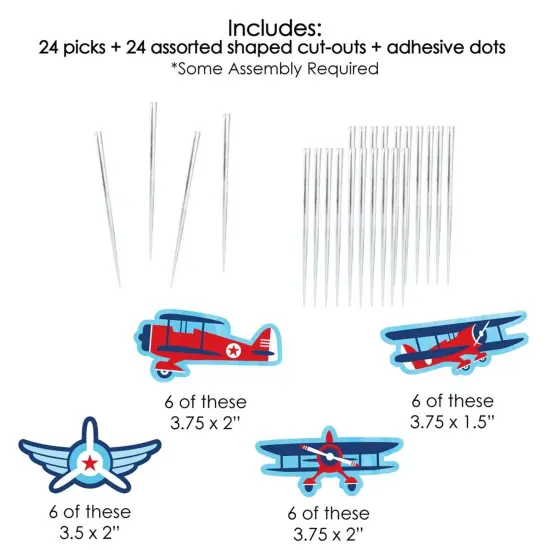 Big Dot of Happiness Taking Flight - Airplane - Dessert Cupcake Toppers - Vintage Plane Baby Shower or Birthday Party Clear Treat Picks - Set of 24 {7}