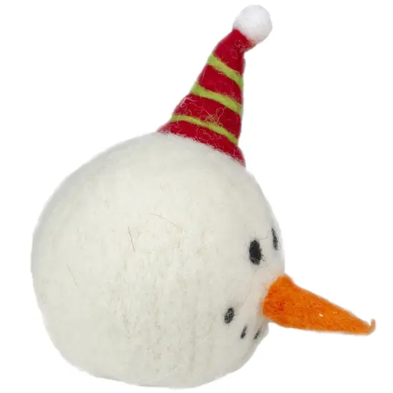 Tii Collections 6" Snowmans Face With a Red and Green Striped Hat Christmas Ornament White {4}