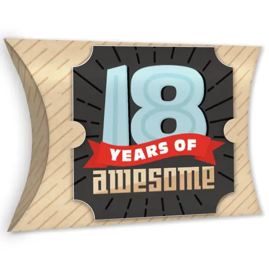 Big Dot of Happiness Boy 18th Birthday - Favor Gift Boxes - Eighteenth Birthday Party Large Pillow Boxes - Set of 12 {1}