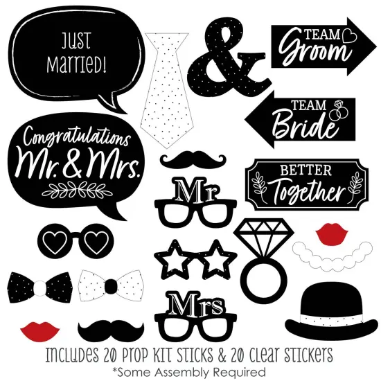 Big Dot of Happiness Mr. and Mrs. - Black and White Wedding or Bridal Shower Photo Booth Props Kit - 20 Count {3}