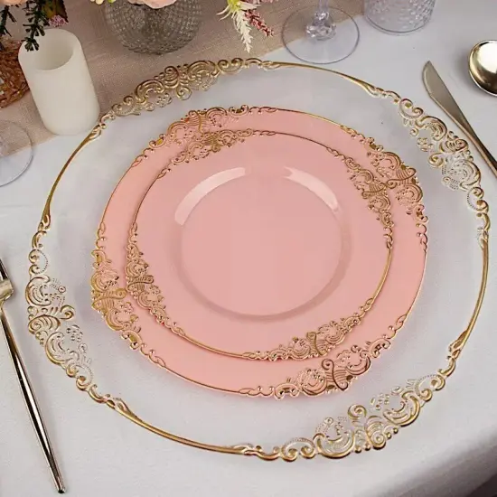 10 DUSTY ROSE GOLD 8" Round Plastic Salad Dinner PLATES {3}