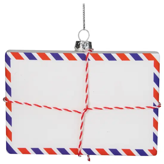 Northlight Envelope USPS "Dear Santa" with Stripes Glass Christmas Ornament - 3.5" - Red Multi {7}
