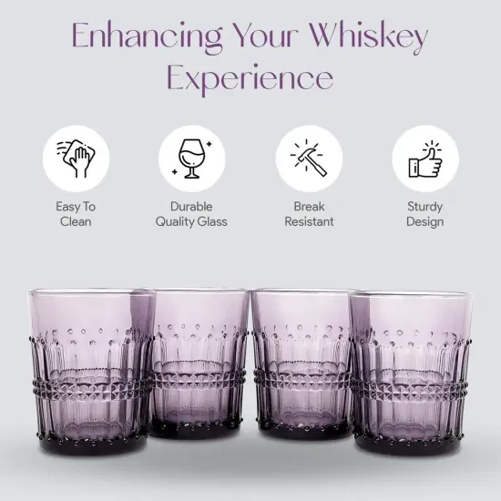 American Atelier Vintage Old Fashion Whiskey Glasses, Set of 4 -Purple {3}