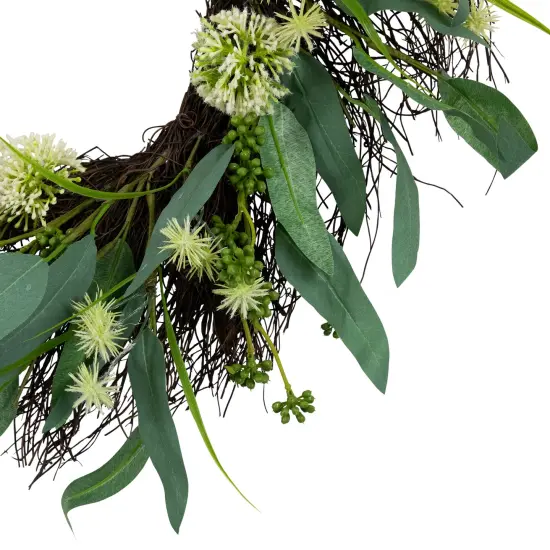 Northlight Eucalyptus and Sweet Gum Flowers Twig Spring Wreath - 24" - Green and White {5}
