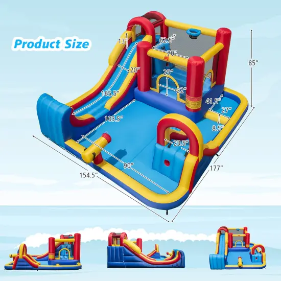 7 in 1 Outdoor Inflatable Bounce House with Water Slides and Splash Pools with 735W Blower {4}