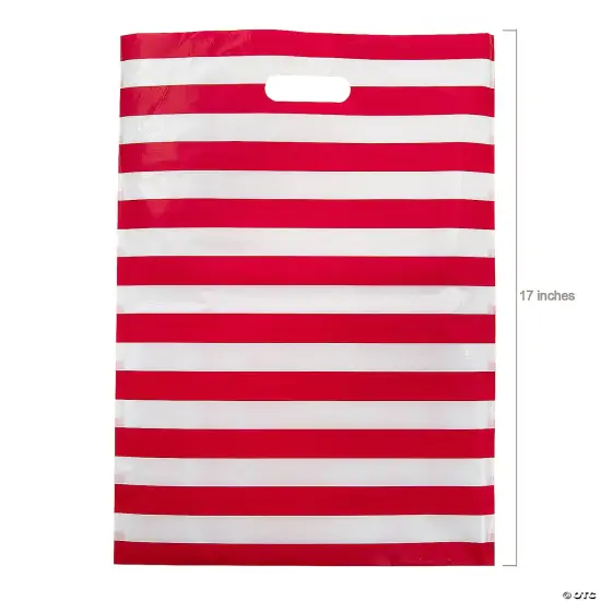 17" x 12" Bulk 50 Pc. Red & White Striped Plastic Treat Bags {3}