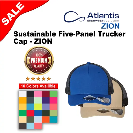 Atlantis Headwear&reg; Sustainable Five-Panel Trucker Cap Khaki/ black {2}