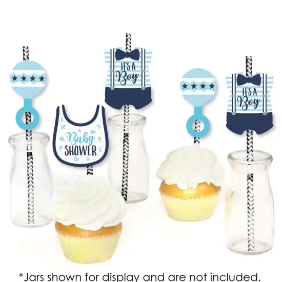 Big Dot of Happiness It's A Boy - Paper Straw Decor - Blue Baby Shower Striped Decorative Straws - Set of 24 {6}