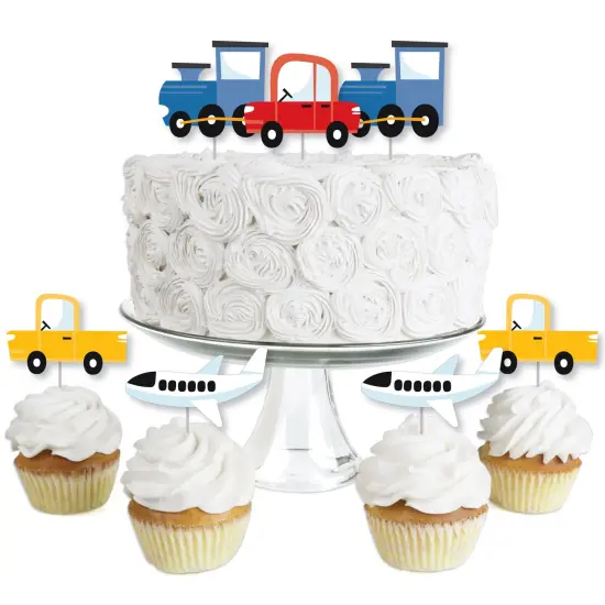Big Dot of Happiness Cars, Trains, and Airplanes - Dessert Cupcake Toppers - Transportation Birthday Party Clear Treat Picks - Set of 24 {1}