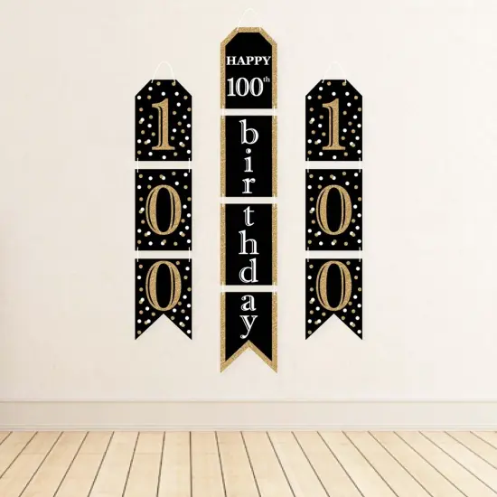 Big Dot of Happiness Adult 100th Birthday - Gold - Hanging Vertical Paper Door Banners - Birthday Party Wall Decoration Kit - Indoor Door Decor {4}
