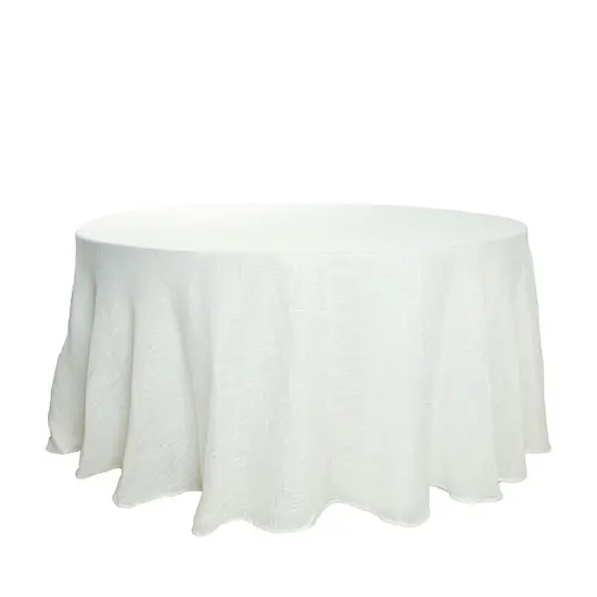 120" Round Faux Burlap Tablecloth White {1}