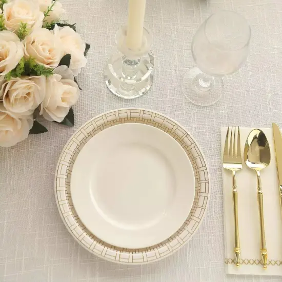 25 WHITE 9" Paper PLATES GOLD Basketweave Design Rim {6}