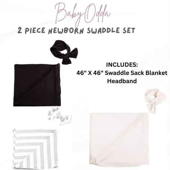 FabricLA Baby's Coming Home Swaddle Wrap | Blanket and Headband - 2 Pieces Set Ivory {2}