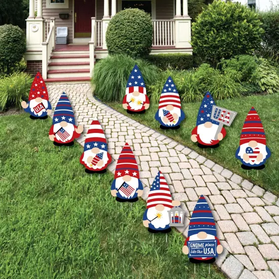 Big Dot of Happiness Patriotic Gnomes - Lawn Decorations - Outdoor Memorial Day, 4th of July and Labor Day Gnome Party Yard Decorations - 10 Piece {1}