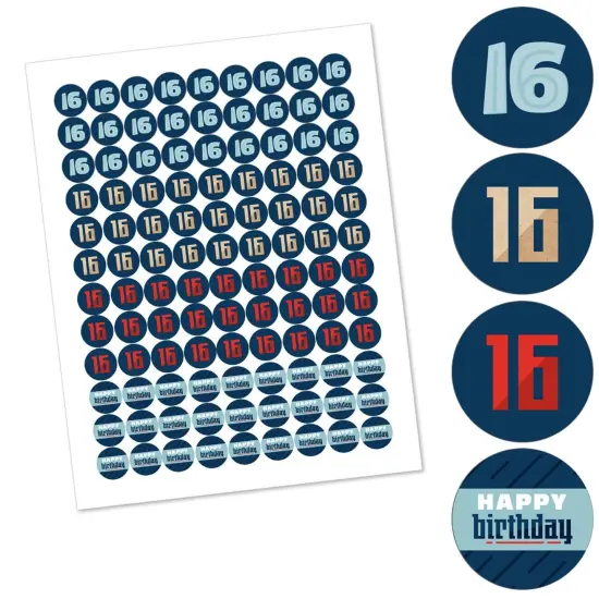 Big Dot of Happiness Boy 16th Birthday - Sweet Sixteen Birthday Party Round Candy Sticker Favors - Labels Fits Chocolate Candy (1 sheet of 108) {3}