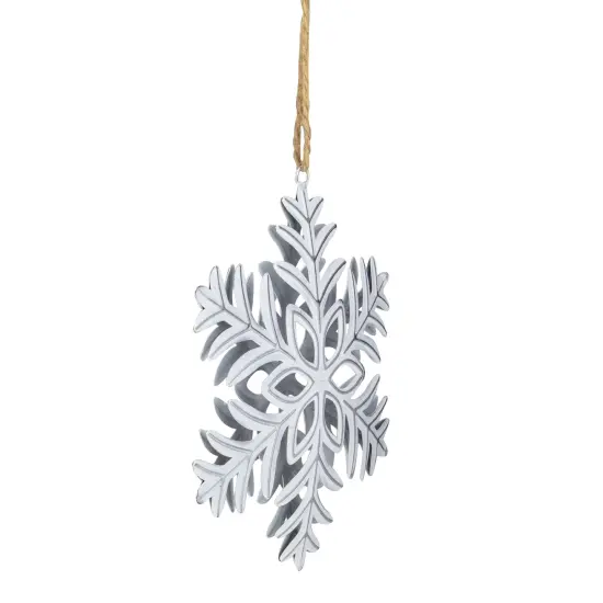 Northlight Metal Floral Snowflake Christmas Ornament on Jute Rope - 6" - Silver and White {5}