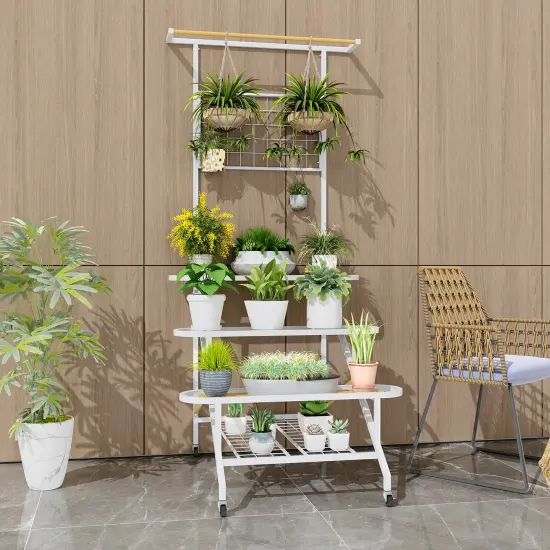 4-tier Hanging Plant Stand With Hanging Bar {1}