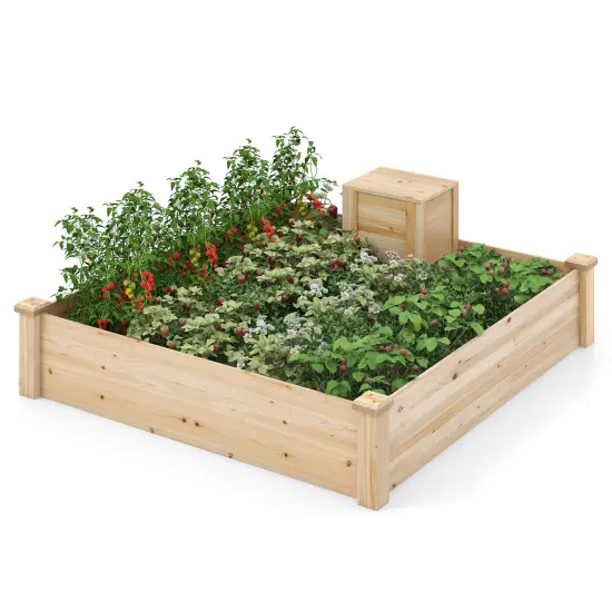 49" X 49" X 10" Raised Garden Bed With Compost Bin And Open-ended Bottom-Natural {4}
