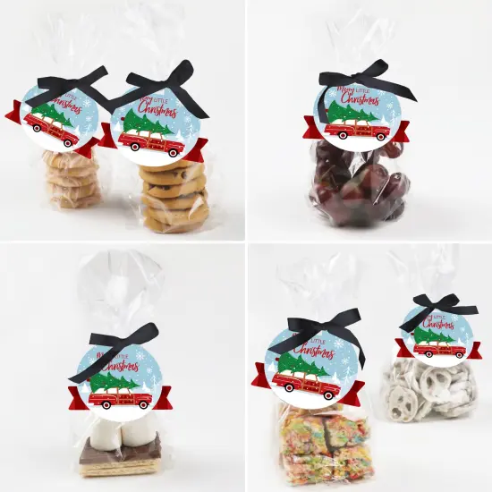 Big Dot of Happiness Merry Little Christmas Tree - Red Car Christmas Party Clear Goodie Favor Bags - Treat Bags With Tags - Set of 12 {6}