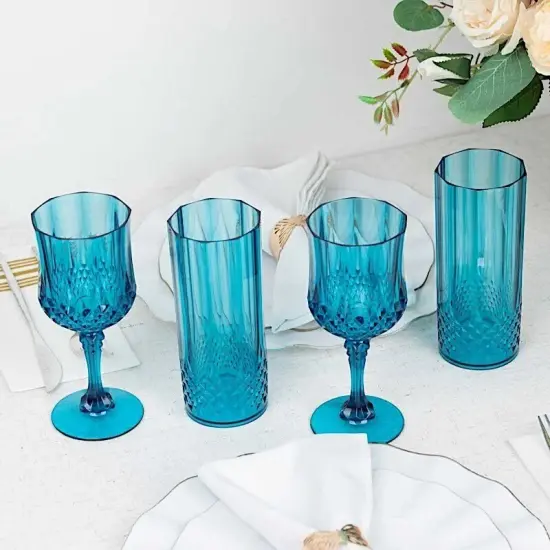 OCEAN BLUE 6 Plastic 8 oz Crystal Cut Goblets WINE GLASSES {2}
