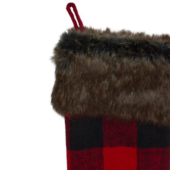 Northlight 19" Red and Black Buffalo Plaid Christmas Stocking with Snowflake {5}