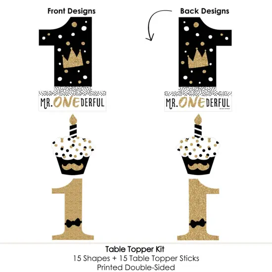Big Dot of Happiness 1st Birthday Little Mr. Onederful - Boy First Birthday Party Centerpiece Sticks - Table Toppers - Set of 15 {6}