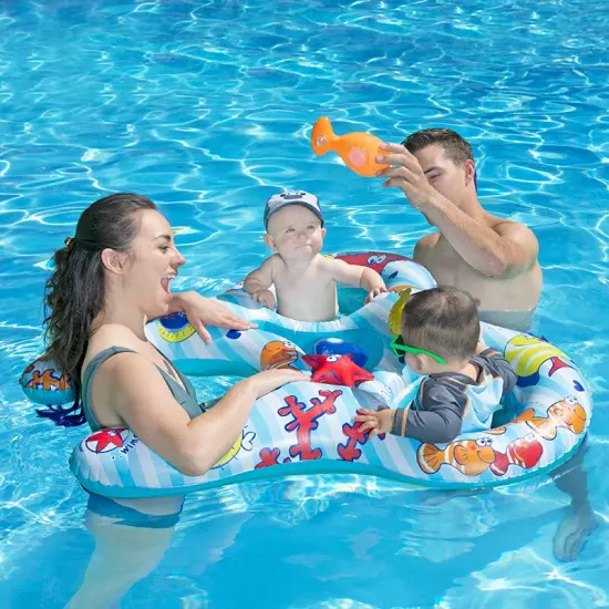 Swim Central 46.5" Underwater Creatures Mommy and Us Dual Inflatable Swimming Pool Float Multi {4}