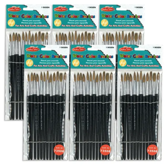Water Color Paint Brushes with Round Pointed Tip, # 8, 0.81 Inch, Camel Hair, Black Handle, 12 Per Pack, 6 Packs {1}