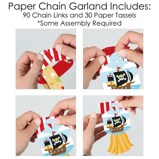 Big Dot of Happiness Pirate Ship Adventures - 90 Chain Links and 30 Paper Tassels Decoration Kit - Skull Birthday Party Paper Chains Garland - 21 feet {6}