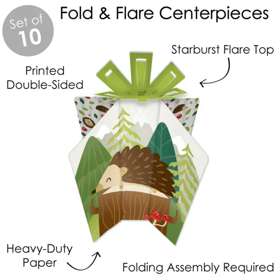 Big Dot of Happiness Forest Hedgehogs - Table Decorations - Woodland Birthday Party or Baby Shower Fold and Flare Centerpieces - 10 Count {6}