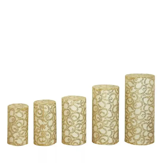 5 GOLD Geometric Leaf Vine Sequins Cylinder Display STAND COVERS {1}