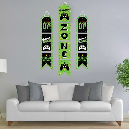 Big Dot of Happiness Game Zone - Hanging Vertical Paper Door Banners - Pixel Video Game Party or Birthday Party Wall Decor Kit - Indoor Door Decor {3}