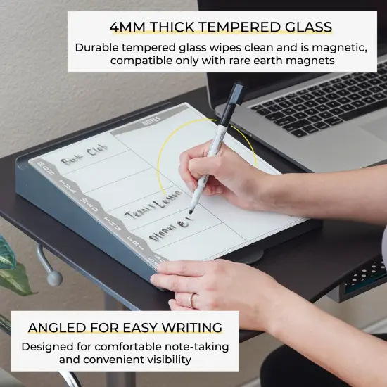 Dry-Erase Glass Board Memo Station, Desk Organizer, Grey {5}