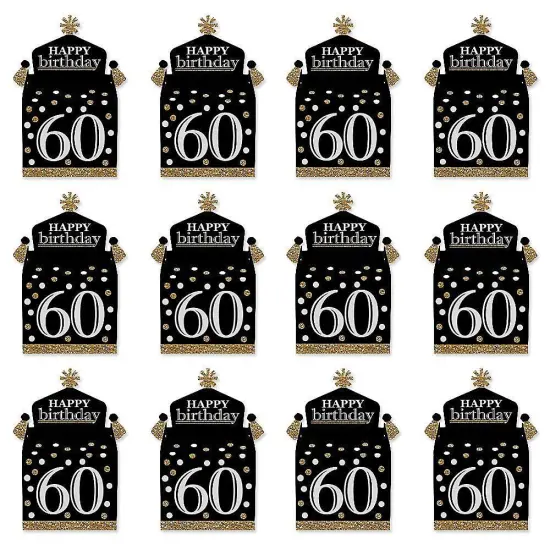 Big Dot of Happiness Adult 60th Birthday - Gold - Treat Box Party Favors - Birthday Party Goodie Gable Boxes - Set of 12 {6}