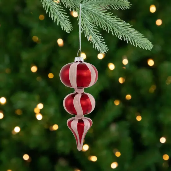 Northlight Shiny Red and Frosted Striped Candy Cane Finial Glass Christmas Ornament - 5.5" {4}