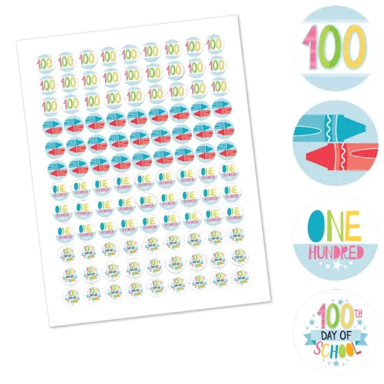 Big Dot of Happiness Happy 100th Day of School - 100 Days Party Round Candy Sticker Favors - Labels Fits Chocolate Candy (1 sheet of 108) {3}
