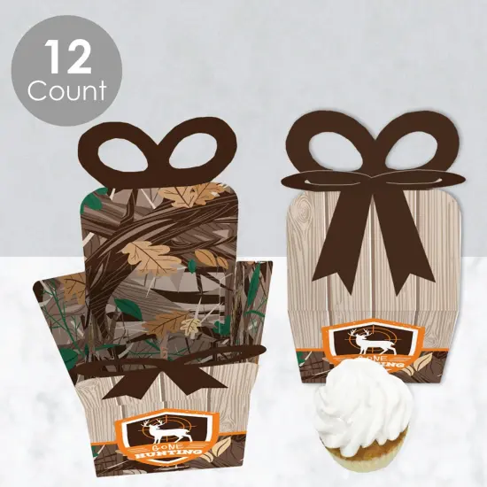 Big Dot of Happiness Gone Hunting - Square Favor Gift Boxes - Deer Hunting Camo Baby Shower or Birthday Party Bow Boxes - Set of 12 {4}