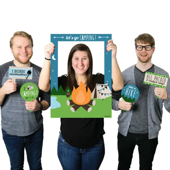 Big Dot of Happiness Happy Camper - Camping Baby Shower or Birthday Party Selfie Photo Booth Picture Frame & Props - Printed on Sturdy Material {1}