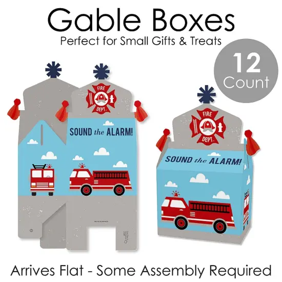 Big Dot of Happiness Fired Up Fire Truck - Treat Box Party Favors - Firefighter Firetruck Baby Shower or Birthday Party Goodie Gable Boxes - Set of 12 {7}